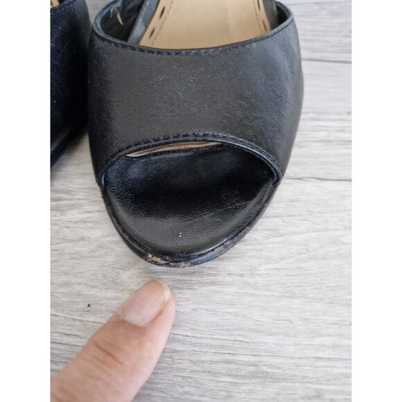 Coach Black Leather Ankle Buckle Strap Cutout Peep Toe Stiletto 4" Heels Sz 8.5B - Picture 9 of 10